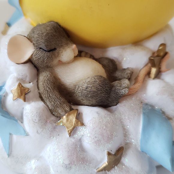 Moon & Stars Child Bank Blue Ribbon Fitz and Floyd Charming Tails Sleeping Mouse - Picture 2 of 12